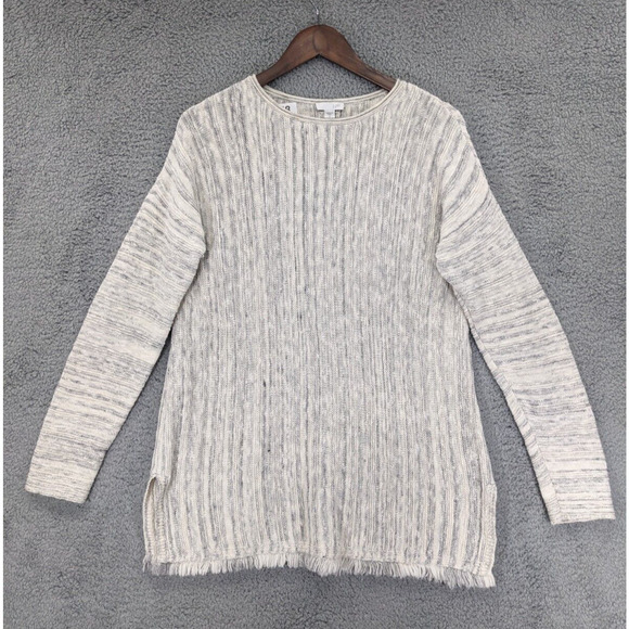 J. Jill Knit Top Women PM Beige Knit Dolman Long Sleeves Frayed Hem Thick Fabric - Picture 1 of 10